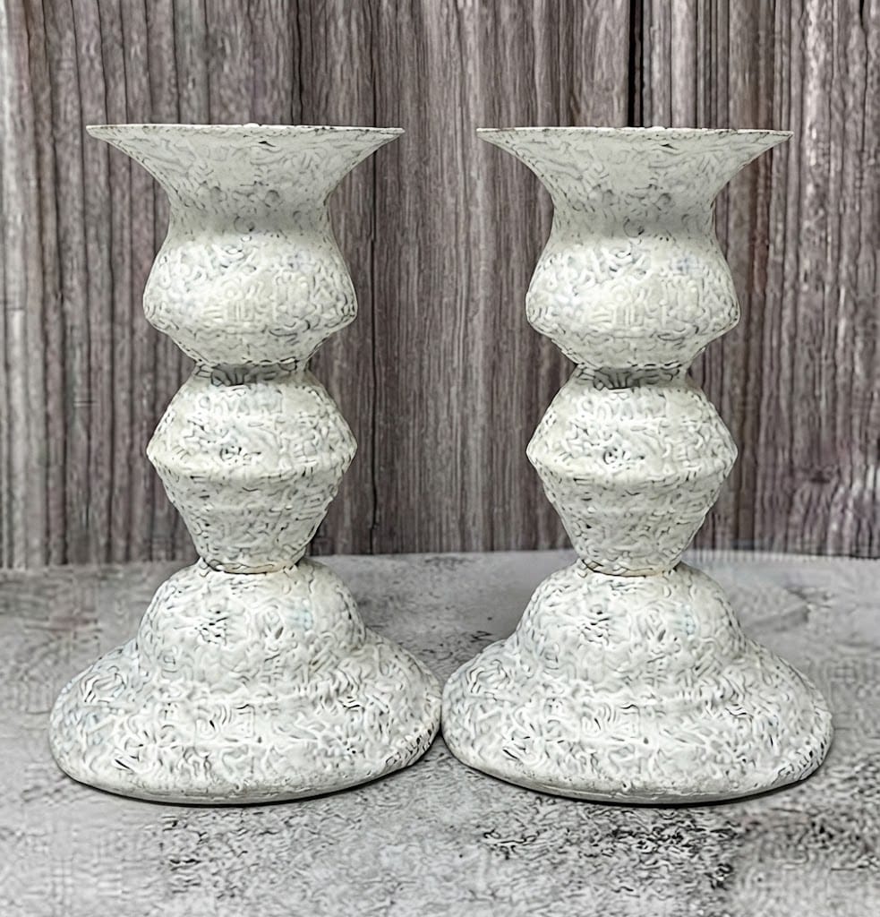 Shabby Chic White Metal Candle Holder 5.75” / Set of 2 - Image 3