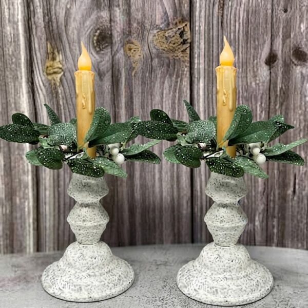 Shabby Chic White Metal Candle Holder 5.75” / Set of 2
