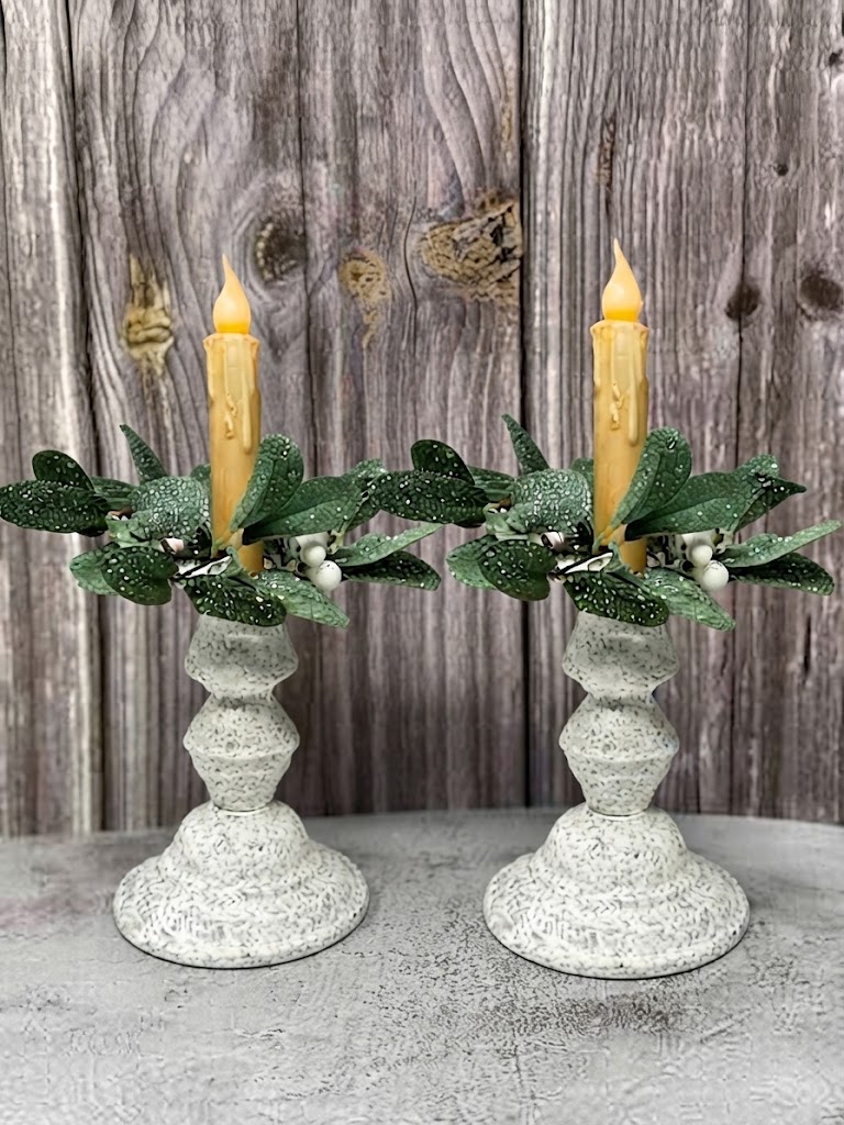 Shabby Chic White Metal Candle Holder 5.75” / Set of 2