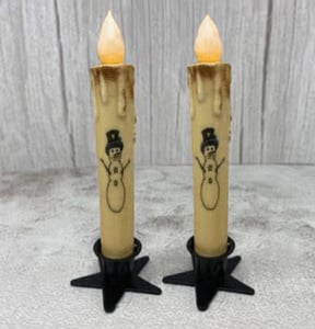 7” Primitive Snowman Timer Taper/ Set of 2