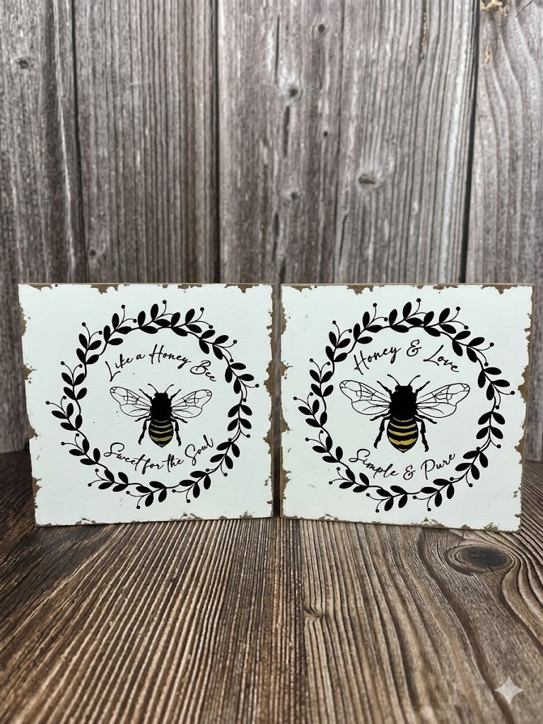 Honey Bee Wood Block / Set of 2