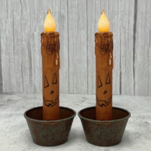 7” LED Carved Pumpkin Face Timer Taper/ Set of2