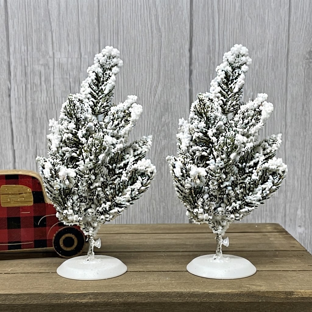 Snowy Spruce Mini Tree on Base, 10”/ Set of 2