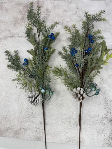 25” Sparkled Jupiter Pines with Blueberries Spray, Set/2