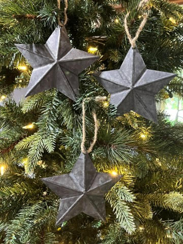 6” Metal Star Ornament-Distressed Gray, Set/3