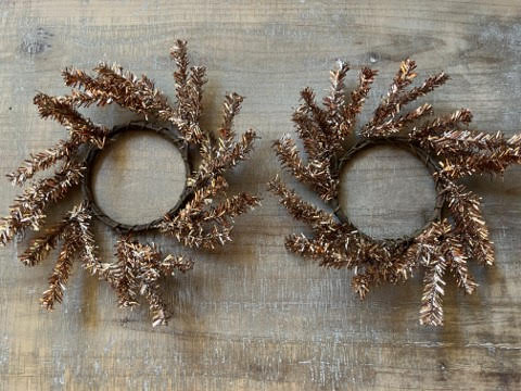 Bronze Tinsel Pine Needle Candle Ring, Set/2