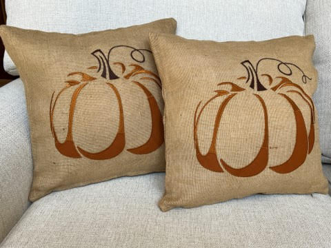 Burlap With Pumpkin Pillow Cover, Set/2