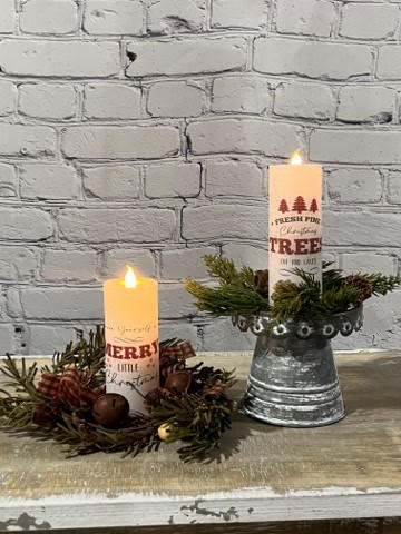 Christmas Lodge LED Pillar, Set of 2
