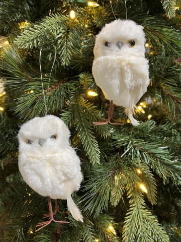 Faux Fur Owl Ornaments, Set of 2