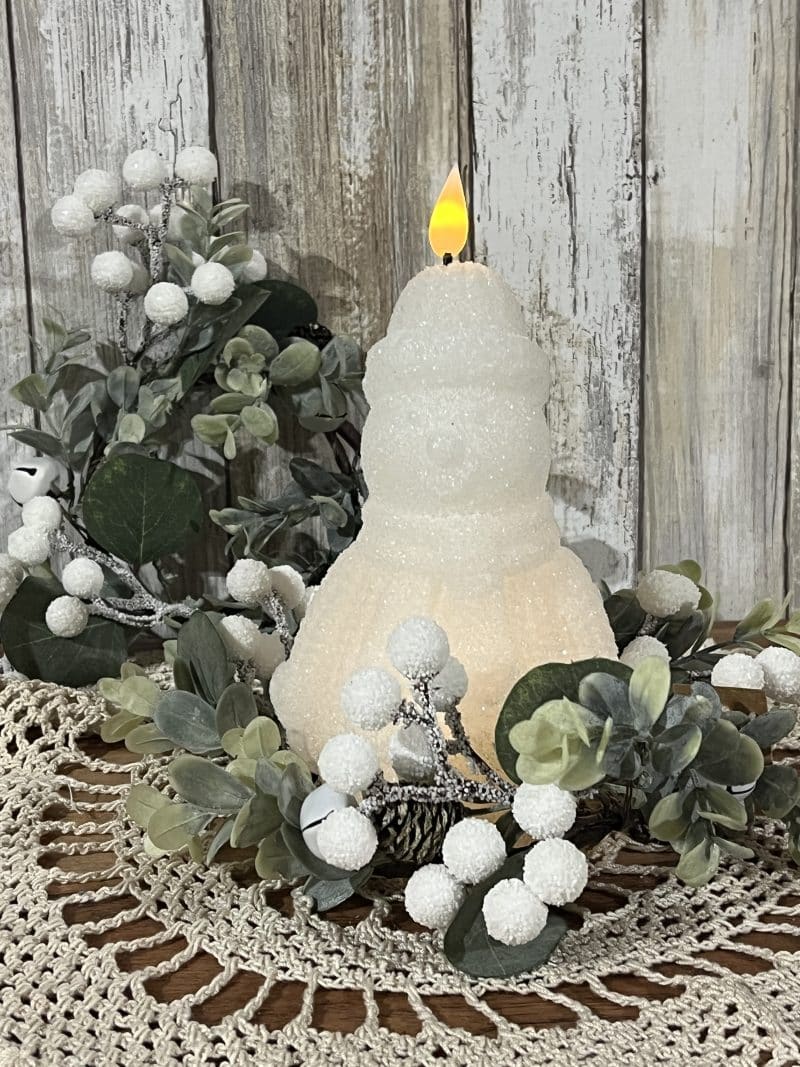 Frosted Eucalyptus White Berry Winter Candle Ring Set of 2