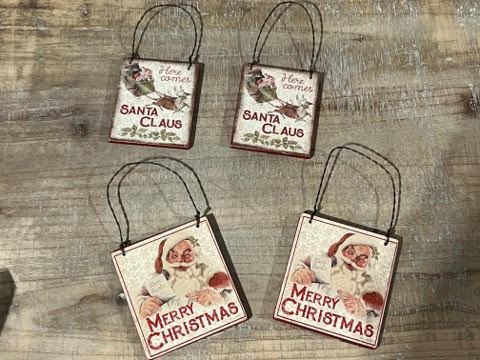 Here Comes Santa, Merry Christmas Ornament, Set/4