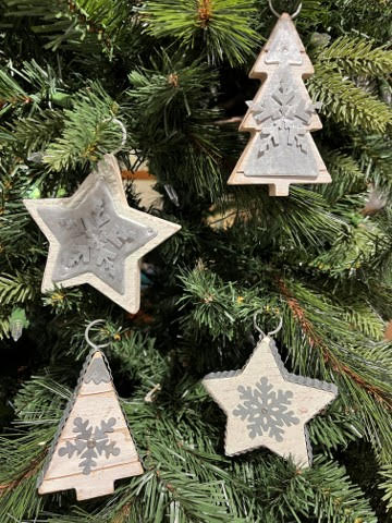 Set of 4 Galvanized Star & Tree Ornaments