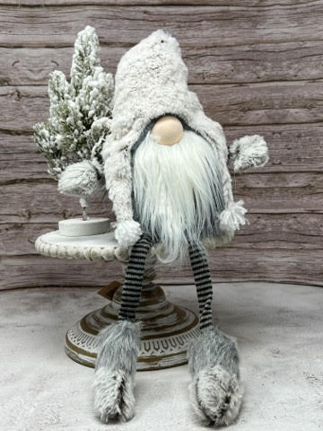 Small Gray Furry Gnome with Dangle Legs