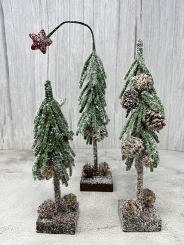 Snowy Douglas Fir Mini Trees, Set/3