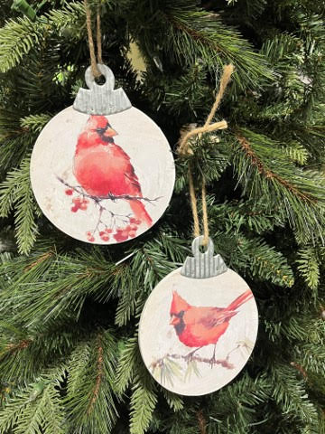 Wood/Galvanized Cardinal Ornaments, Set/2