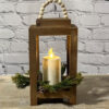 Wood Lantern With Bead Hanger, Pillar Candle, And Candle Ring