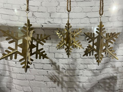 3D Metal Snowflake w/Jute Hanger, Set of 3