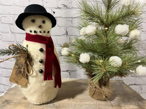 Handmade Snowman with Black Hat and Red Scarf