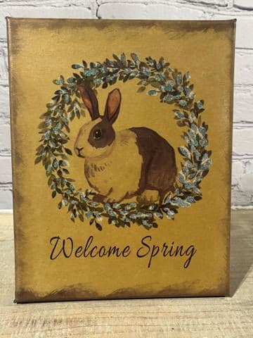 8” x 10” Rabbit Wreath Welcome Canvas