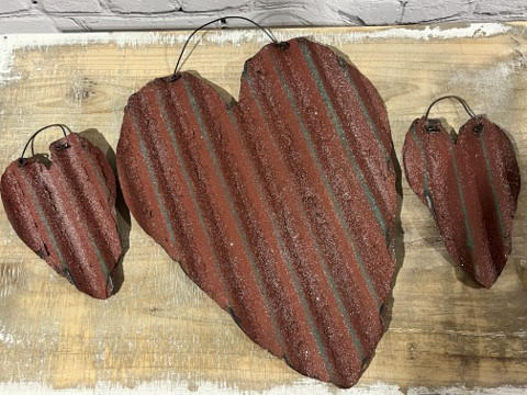 Handmade Corrugated Metal Distressed Hearts, Set/3