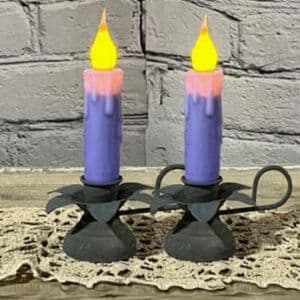 4” Led Dipped Timer Taper, Lavender/ Set of 2