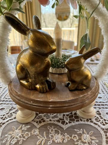 Antique Gold Aluminum Sitting Rabbits, Set/2