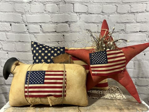 Handmade Americana Flag Pillow, Star, & Sheep Set