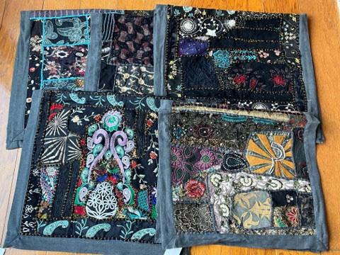 One of a Kind Vintage Textile Table Mat-Black Trim