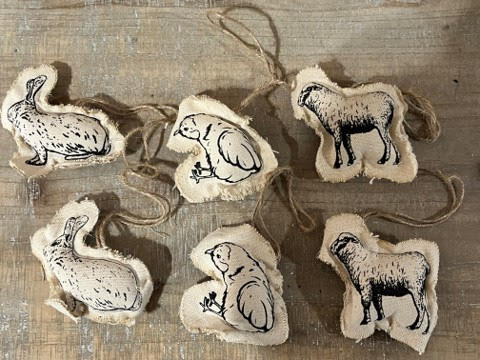 Ornaments Rabbit, Chick, Sheep, Set/6