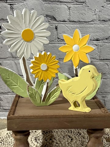 Wooden Flowers & Chick Set