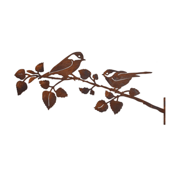Rusty Metal Chickadees on Birch Branch