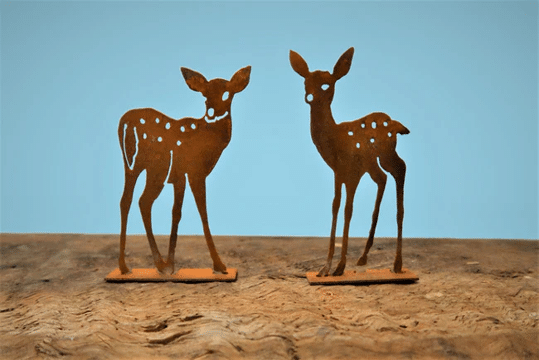 Rusty Metal Fawn Pop-Up Pedestal, Set/2