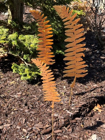 Rusty Metal Fern Leaf Stake, Set/3