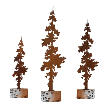 Rusty Metal Pine Tree, Set/3