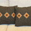 Black & Tan Check Homespun Pillow Cover with Sunflowers, Set/2