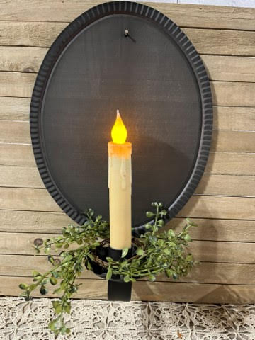 Irvin’s Round Crimped Candle Tin Sconce, Smokey Black