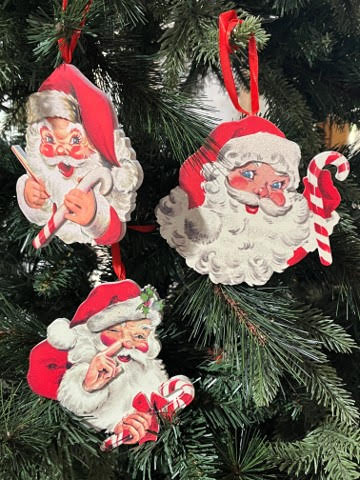 Kurt Adler Retro Wooden Santa Ornament, Set/3