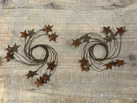 Set of 2 Rusty Stars Candle Rings, 1.5”