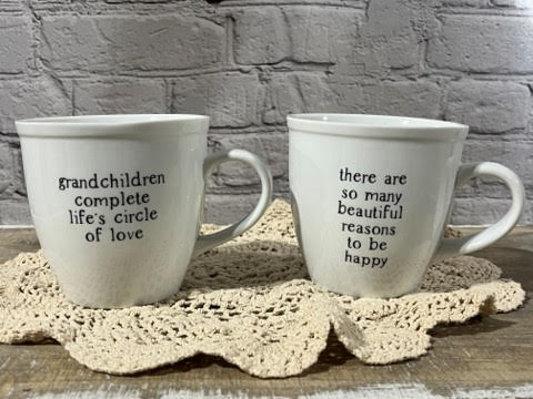 Set of 2 White Porcelain Mugs, Beautiful Reasons and Circle of Love