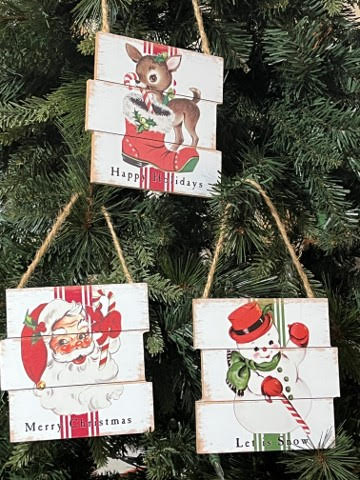 Set of 3 Vintage-Style Christmas Icon Ornaments
