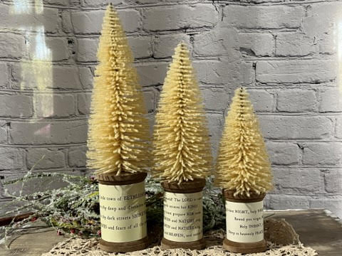 Spool Base Bottle Brush Tree, Set/3