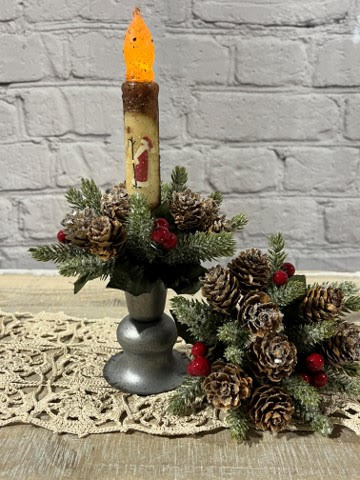 1” Icy Berries with Mini Pine Cones Candle Ring, Set/2
