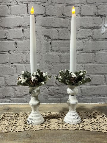 1” Snowy Mini Pinecone Candle Ring, Set/2