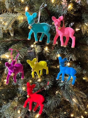 Flocked Deer Ornament, Set/6