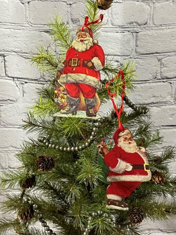 Ragon House Vintage Jolly Santa Ornament, Set/2