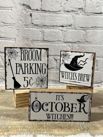 Witches Halloween Wood Blocks, Set/3