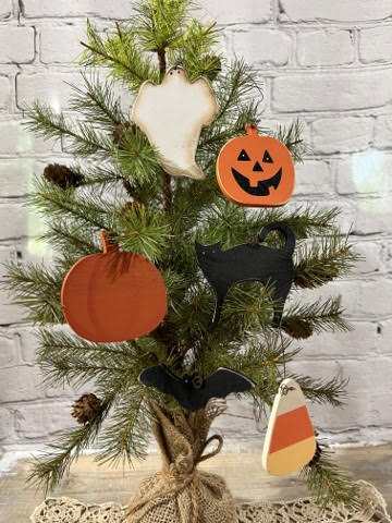 Wood Halloween ornaments, Set of 6