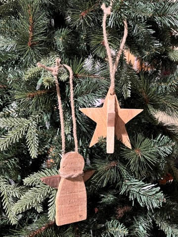 Mango Wood Star & Angel Ornament Set