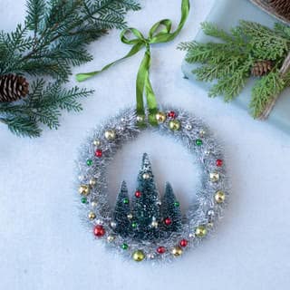 8” Ragon House Tinsel & Bottle Brush Trees Wreath