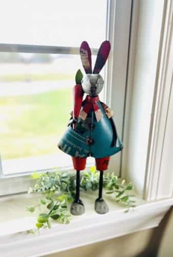Recycled Metal Rabbit W/Dress & Carrot